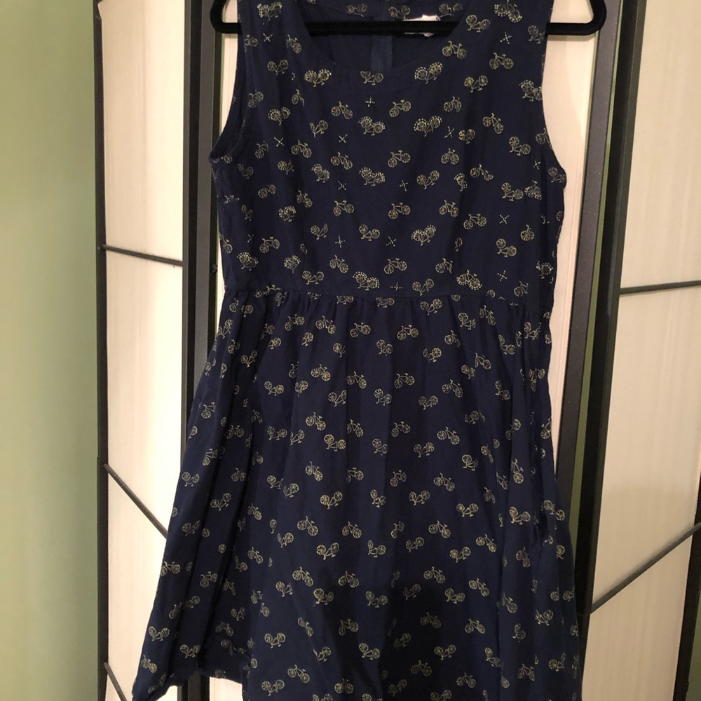 Mata Traders navy and gold cotton bicycle dress.
